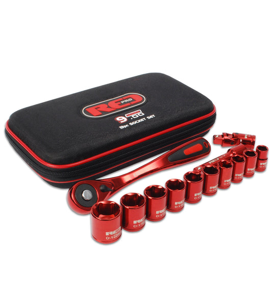 Red Pro Tools 13pc Socket Set 3/" Drive Anodised Soft Case