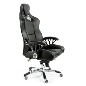 ProMech Racing Speed-998 Office Racing Chair Upholstered in Onyx Black Full Italian Leather Bucket Seat E-Sports