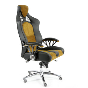 ProMech Speed-998 Office Racing Chair Black & Mustard Alcantara Suede Italian Leather E-Sports Ergonomics