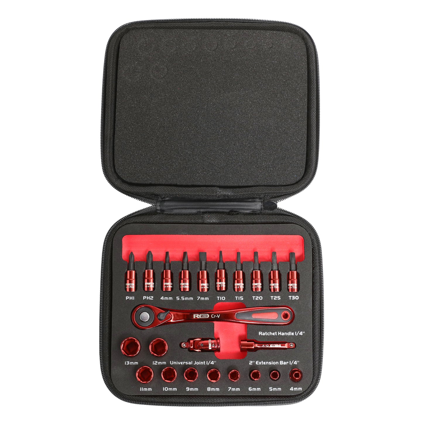 Red Pro Tools 23pc Socket Set 1/4" Drive (6.00 Series)