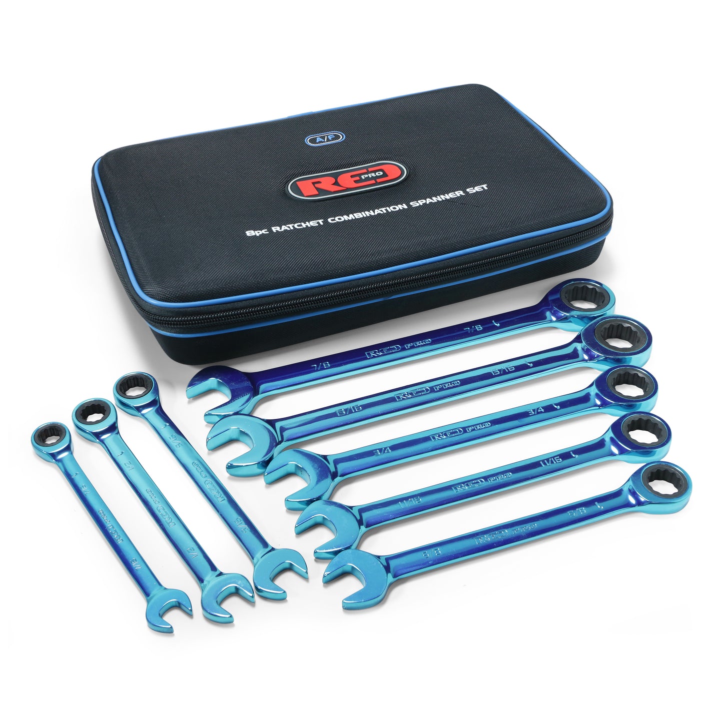 Red Pro Tools 8pc Ratchet Combination Spanner Set A/F