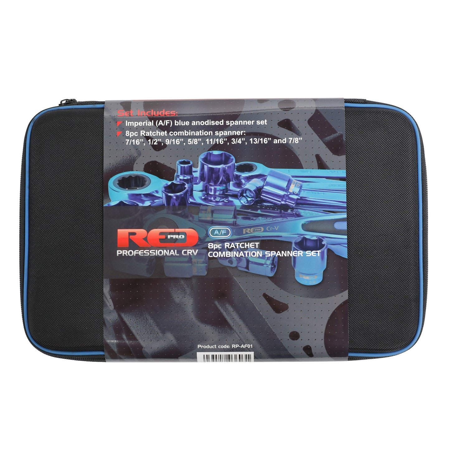 Red Pro Tools 8pc Ratchet Combination Spanner Set A/F