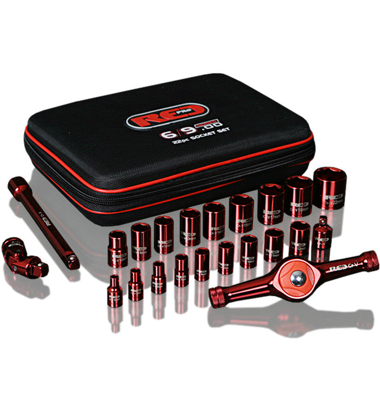 Red Pro Tools 22pc Socket Set 1/4" & 3/8" Drive Soft Case Metric Tools