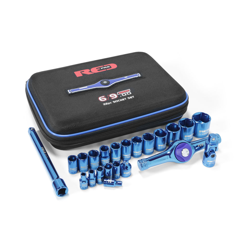 Red Pro Tools 22pc Socket Set 1/4" & 3/8" Drive (6/9.00 Series) - Blue
