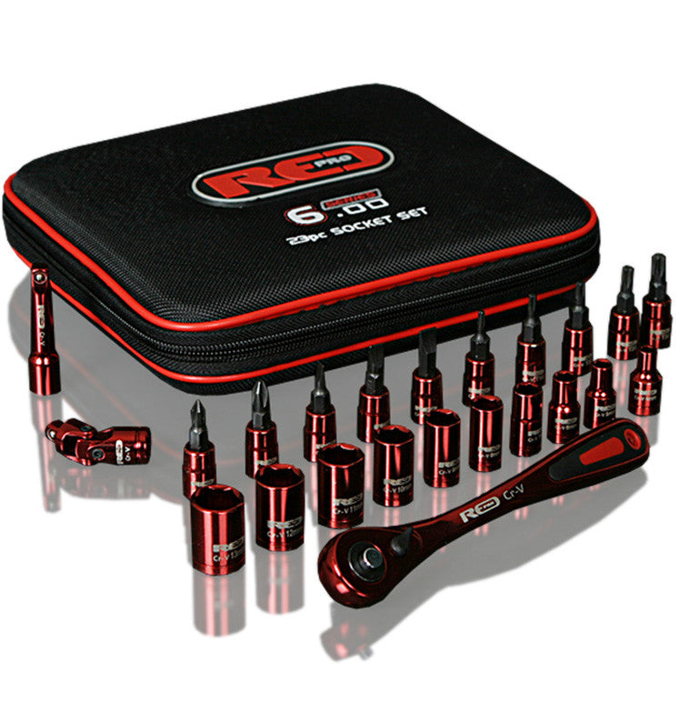 Red Pro Tools 23pc Socket Set 1/4" Drive Soft Pouch Metric Set