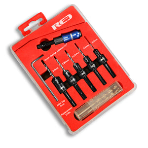 Red Pro Countersink Set with Adjustable Drills - 12 Piece Set