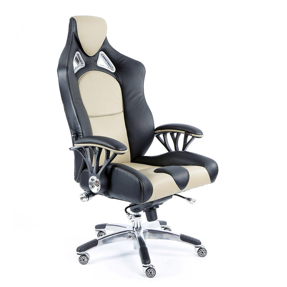 ProMech Racing Speed-998 Office Racing Chair Champagne Upholstered in Italian Leather Executive Office Chair Ergonomics E-Sports