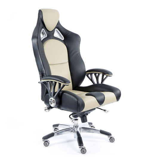 ProMech Racing Speed-998 Office Racing Chair Champagne Upholstered in Italian Leather Executive Office Chair Ergonomics E-Sports