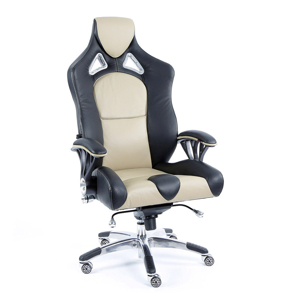 ProMech Racing Speed-998 Office Racing Chair Champagne Upholstered in Italian Leather Executive Office Chair Ergonomics E-Sports
