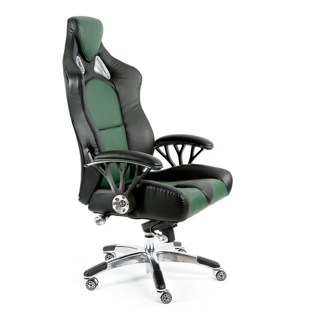 ProMech Racing Speed-998 Office Racing Chair British Racing Green Upholstered in Full Italian Leather Ergonomics E-Sports
