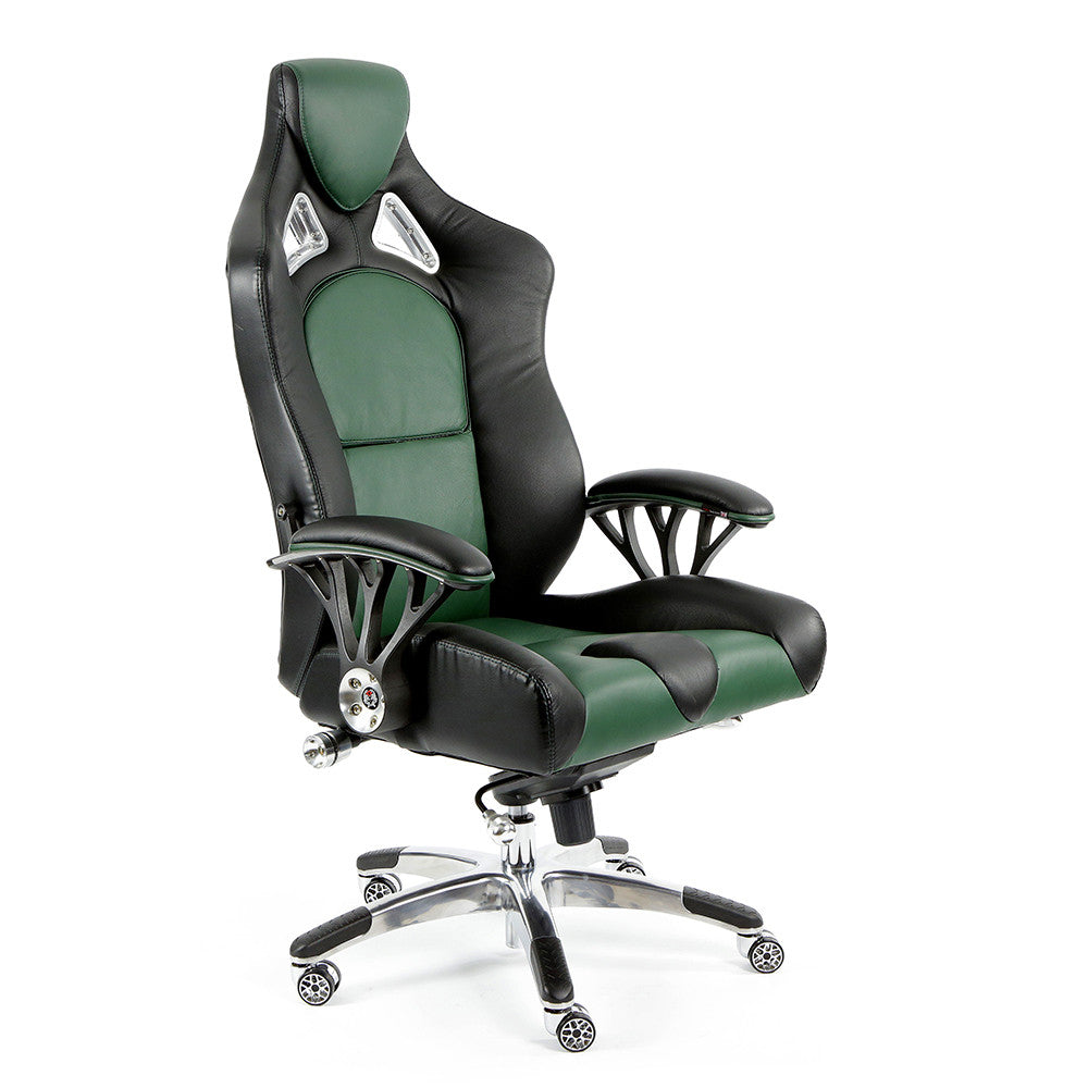 ProMech Racing Speed-998 Office Racing Chair British Racing Green Upholstered in Full Italian Leather Ergonomics E-Sports