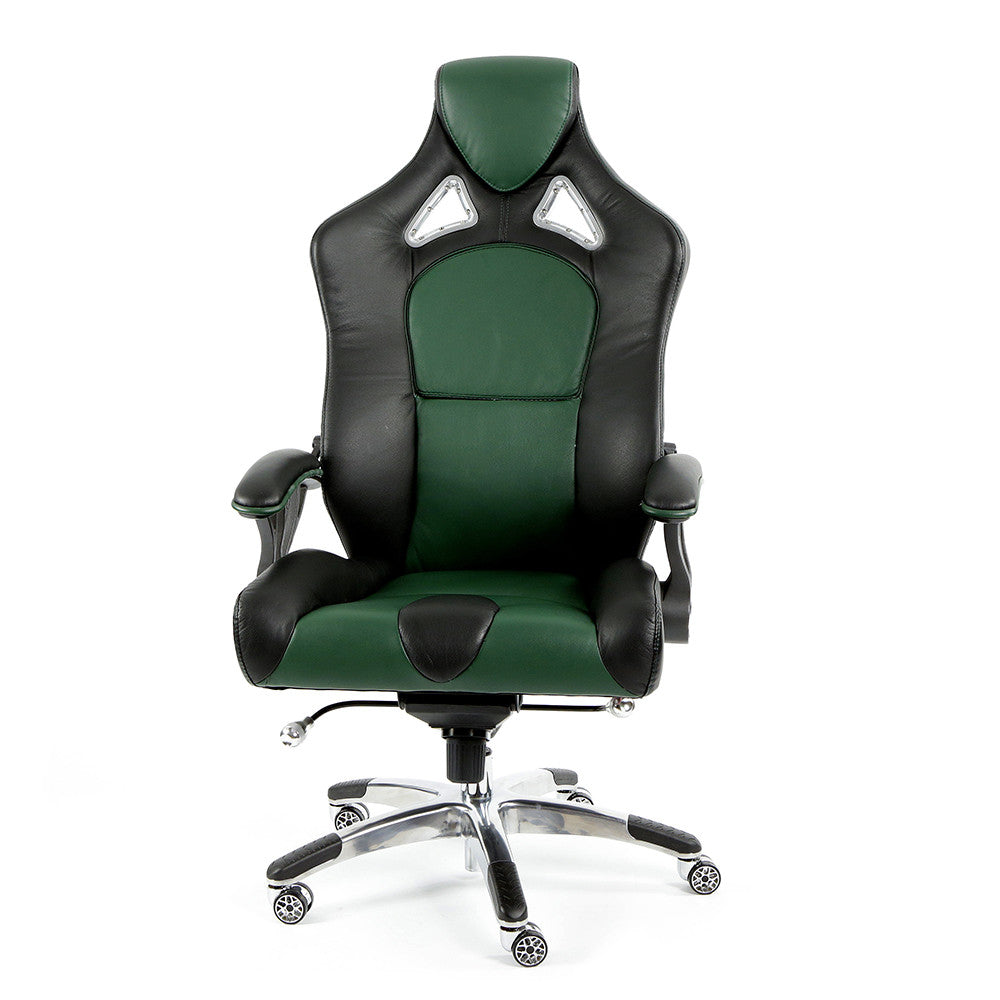 ProMech Racing Speed-998 Office Racing Chair British Racing Green Upholstered in Full Italian Leather Ergonomics E-Sports