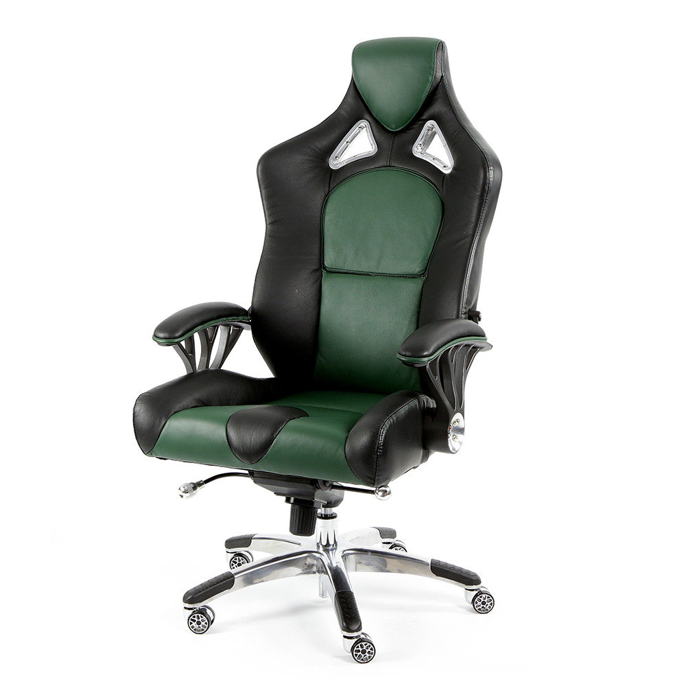 ProMech Racing Speed-998 Office Racing Chair British Racing Green Upholstered in Full Italian Leather Ergonomics E-Sports