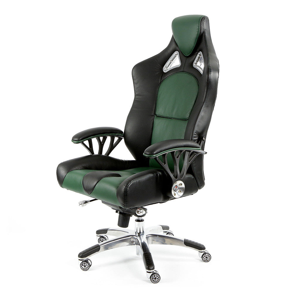 ProMech Racing Speed-998 Office Racing Chair British Racing Green Upholstered in Full Italian Leather Ergonomics E-Sports