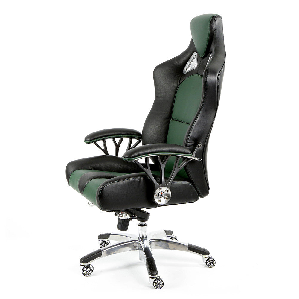 ProMech Racing Speed-998 Office Racing Chair British Racing Green Upholstered in Full Italian Leather Ergonomics E-Sports