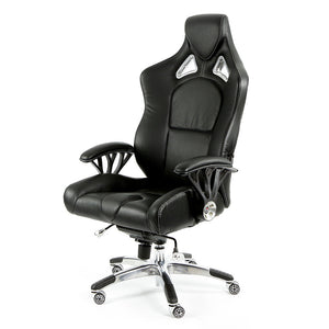 ProMech Racing Speed-998 Office Racing Chair Upholstered in Onyx Black Full Italian Leather Bucket Seat E-Sports