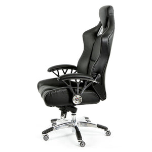 ProMech Racing Speed-998 Office Racing Chair Upholstered in Onyx Black Full Italian Leather Bucket Seat E-Sports