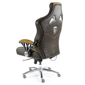 ProMech Racing Speed-998 Office Racing Chair Brown Cowhide Upholstered Calf Skin Leather Statement Piece 
