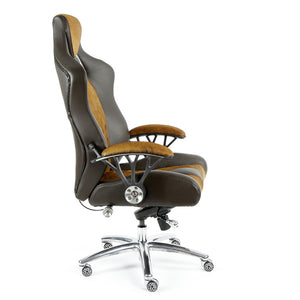 ProMech Racing Speed-998 Office Racing Chair Brown Cowhide Upholstered Calf Skin Leather Statement Piece 