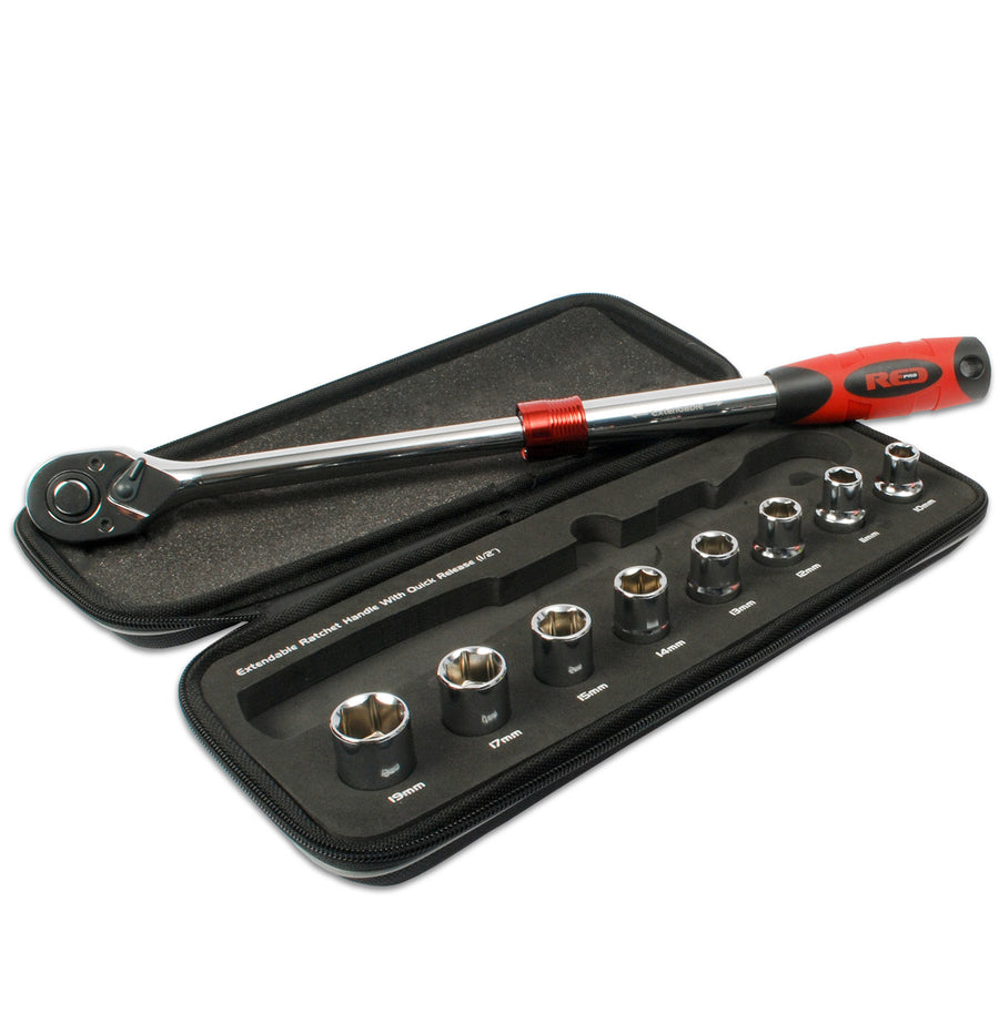 Red Pro Tools Extendable Ratchet Set 1/2" Soft Tool Case